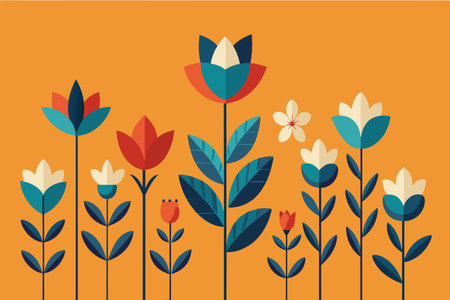 Stylized flora in a harmonious blend of colors, evoking a serene setting.のイラスト素材