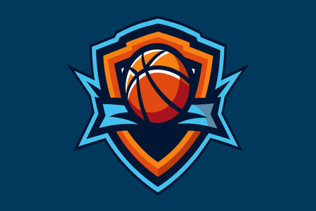 Bold basketball logo featuring an orange ball and starburst design.のイラスト素材