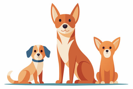 A trio of cartoon dogs displaying different breeds and sizes.のイラスト素材