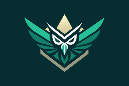 A logo featuring a green and gold owl design displayed on a sleek black background.のイラスト素材