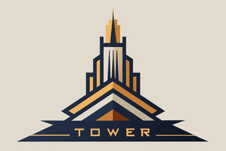 Art Deco-inspired tower logo with sharp lines and bold text.のイラスト素材