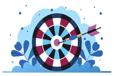 Dart hits bullseye on a target, symbolizing precision and success.のイラスト素材