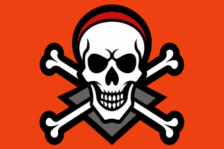 A pirate flag with a skull and crossbones symbol against orange.のイラスト素材