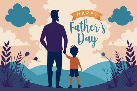 Silhouettes of a father and his child celebrating Fathers Day together.のイラスト素材