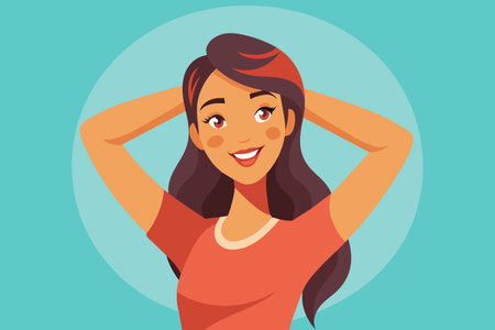 A happy woman with a warm smile, hands resting behind her head.のイラスト素材
