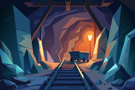 A train navigates through a tunnel filled with snowy surroundings, showing the winter landscape.のイラスト素材