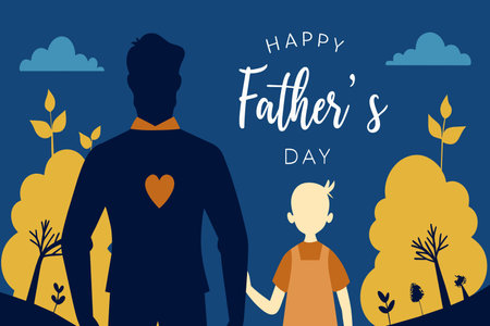 A father and son silhouette with a Fathers Day greeting, sharing a moment.のイラスト素材
