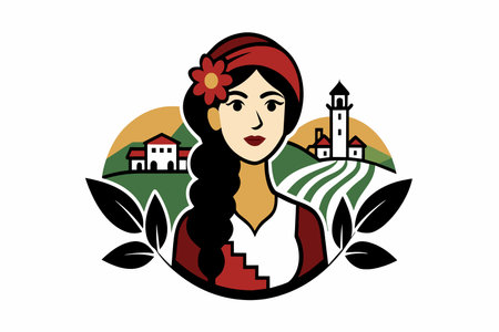 A woman with a flower tucked behind her ear, showing natural beauty and graceful elegance.のイラスト素材