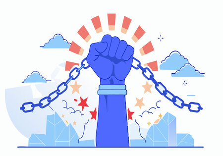 A blue fist with a chain around it is being releasedのイラスト素材