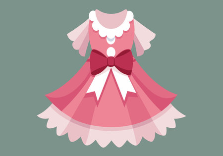 A pink dress with a bow on it. The dress is drawn in a cartoon styleのイラスト素材