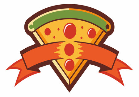 A pizza slice with a red and green borderのイラスト素材