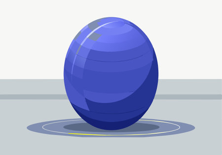 A blue ball is sitting on a gray surface. The ball is round and has a shiny surfaceのイラスト素材