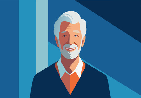 A man with a white beard and a blue shirt is smiling. The image is a cartoon of a man with a blue backgroundのイラスト素材