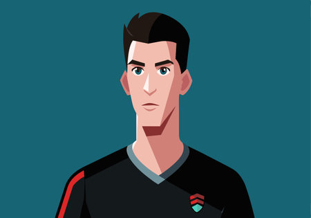 A man in a black shirt with a red stripe on the front. He is wearing a black jersey with a red...