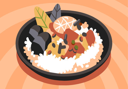 A plate of food with rice and vegetablesのイラスト素材