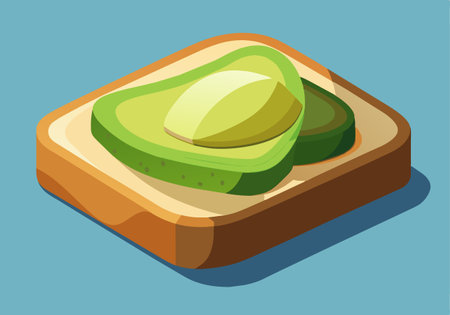 A slice of bread with a green avocado on top. The avocado is cut in half and placed on the breadのイラスト素材