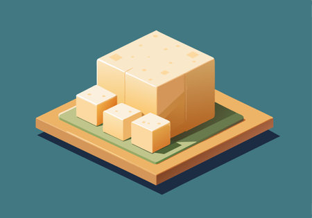 A close up of a block of butter on a wooden table. The butter is cut into three pieces and is sitting on a green surfaceのイラスト素材