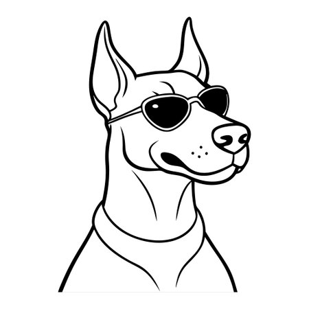 A dog wearing sunglasses and a bandana. The dog is smiling and looking at the cameraのイラスト素材