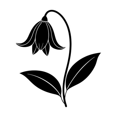 A flower with a stem and leaves is shown in black and white. The flower is small and has a delicate appearance. Concept of simplicity and eleganceのイラスト素材