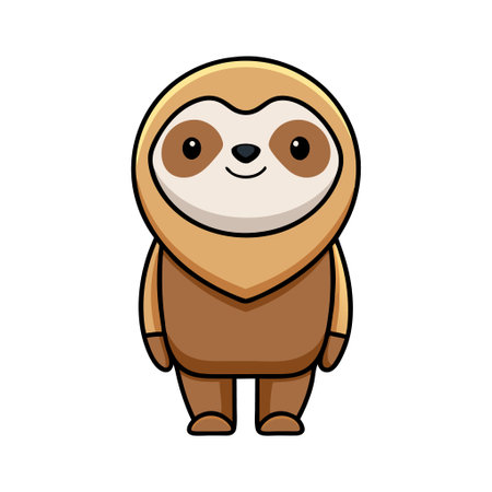 A cute cartoon sloth with a big smile on its face. The sloth is wearing a brown and white outfit and has a brown and white faceのイラスト素材