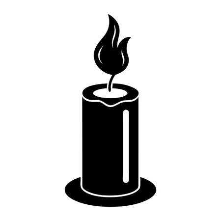 A candle with a flame is lit. The candle is black and whiteのイラスト素材