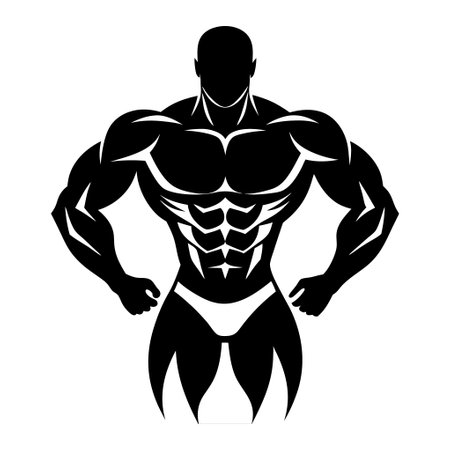 A muscular man is flexing his muscles in a black and white drawing. Concept of strength and power, as the man's muscles are prominently displayed. The black and white color scheme adds a timelessのイラスト素材