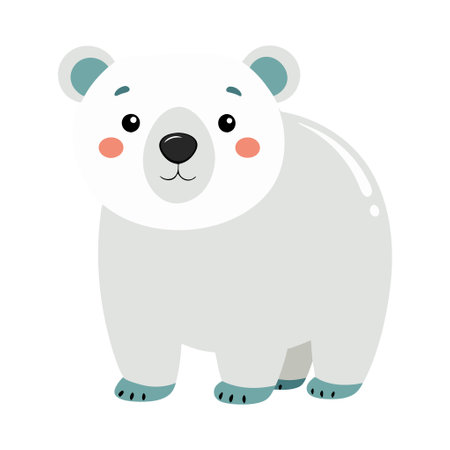 A cartoon bear with a smile on its face. The bear is white and has blue paws. It is standing on a white backgroundのイラスト素材