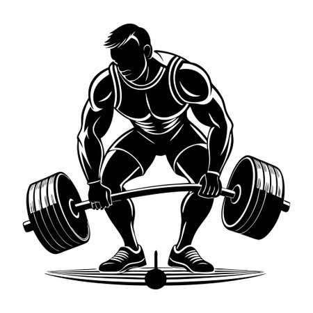 A man is lifting a barbell in the air. Concept of strength and determinationのイラスト素材