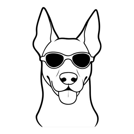 A dog with sunglasses on its face. The dog is smiling and he is enjoying the sunのイラスト素材