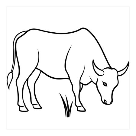 A cow is standing in a field and looking at the camera. The cow is black and whiteのイラスト素材