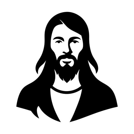 black and white silhouette portrait of jesusのイラスト素材