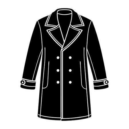 A black coat with a collar and buttons. The coat is long and has a double-breastedのイラスト素材