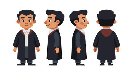A man in a black robe is shown in four different posesのイラスト素材