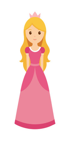 Cartoon illustration of a cute princess in a pink dress and crown. Ideal for children's stories, fairy tales, or princess-themed designs.のイラスト素材
