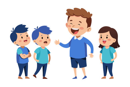 Illustration of happy children laughing and enjoying friendship, showing joy and camaraderie in a playful setting.のイラスト素材