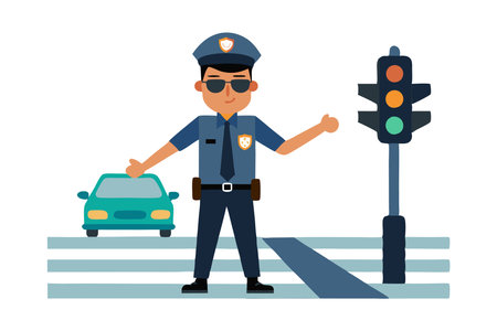 Policeman directing traffic at a crosswalkのイラスト素材