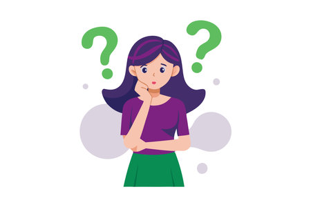 Woman puzzled by question marks on faceのイラスト素材