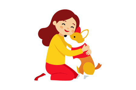 Woman embracing dogのイラスト素材