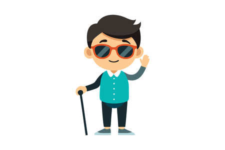 Man sunglasses cane wavingのイラスト素材