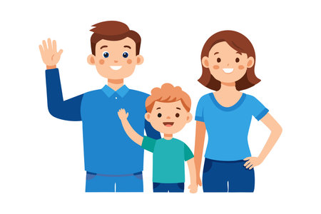 Man and woman with child wavingのイラスト素材