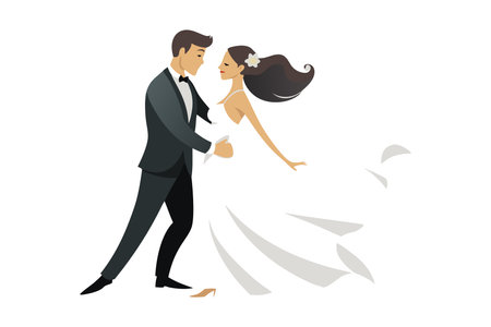 Illustration of an elegant wedding couple dancing in a graceful and romantic pose, capturing the beauty of their special day.のイラスト素材