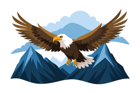 Two eagles flying over mountainous terrainのイラスト素材