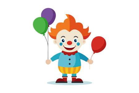 Kid dressed as a clown holding balloonsのイラスト素材