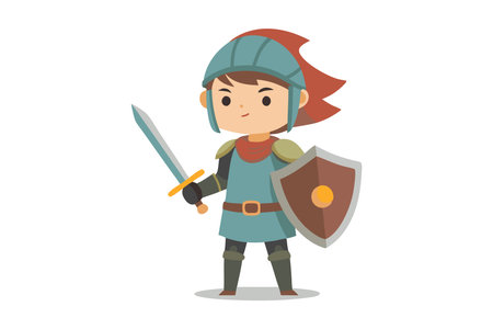 Boy dressed as a knight with a sword and shieldのイラスト素材
