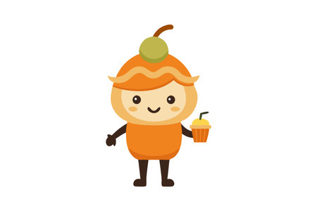 Kid dressed as a pumpkin holding a basketのイラスト素材