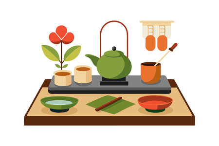 Traditional Japanese tea set arrangementのイラスト素材