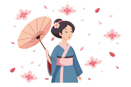 Japanese woman with a traditional umbrellaのイラスト素材