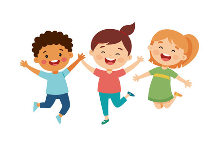 Happy children running and playing outsideのイラスト素材