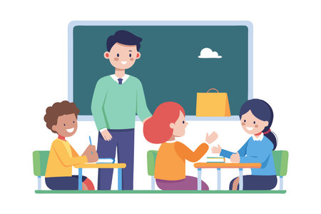 Teacher teaching a lesson to a group of studentsのイラスト素材