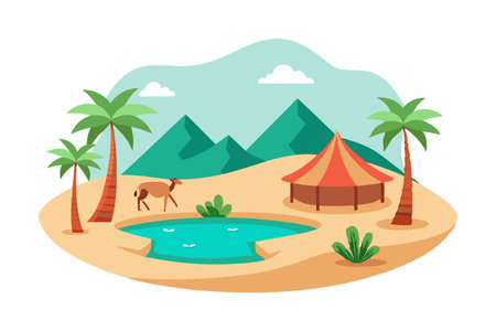 Luxurious beach resort with palm trees and cabanasのイラスト素材